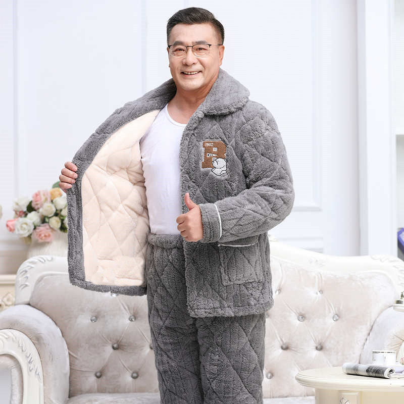 冬季三层加绒男士珊瑚绒爸爸睡衣 凯玥璐睡衣/家居服套装