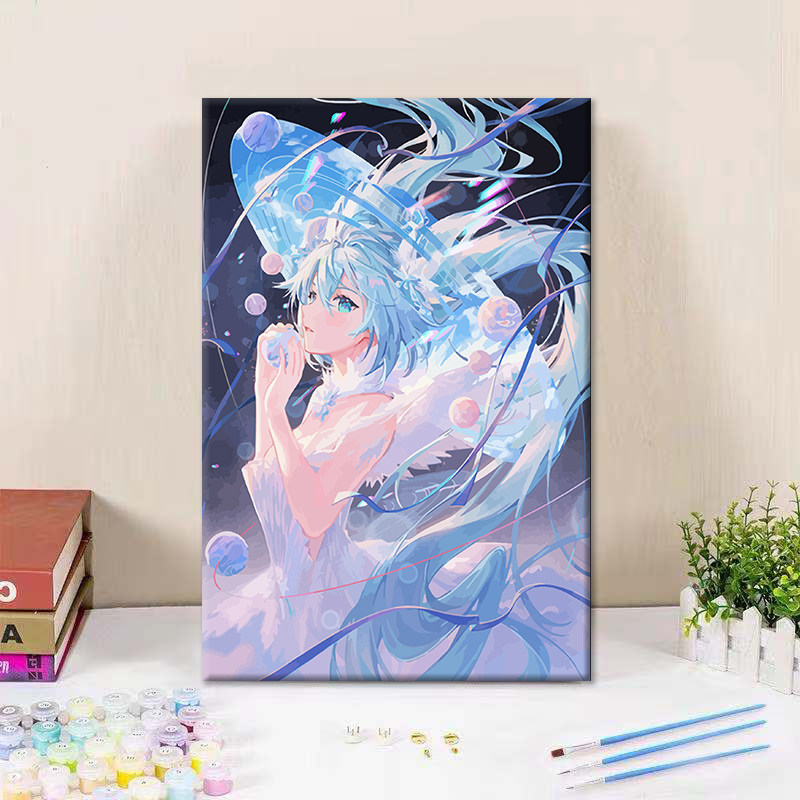 初音未来diy数字油画动漫手工卡通油彩画手绘颜料填充丙烯装饰画