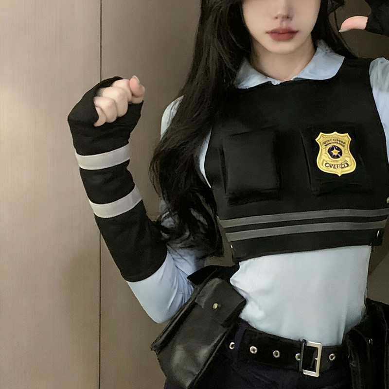 cos角色扮演兔子警官网红朱迪袖辣妹黑色简约灰条横杆手套新款,淘宝优惠券,粉丝福利购,淘宝优惠卷