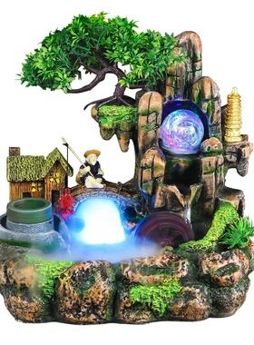 办公桌上放的摆件鱼缸客厅t假山流水喷泉摆件家居装饰品办公室鱼