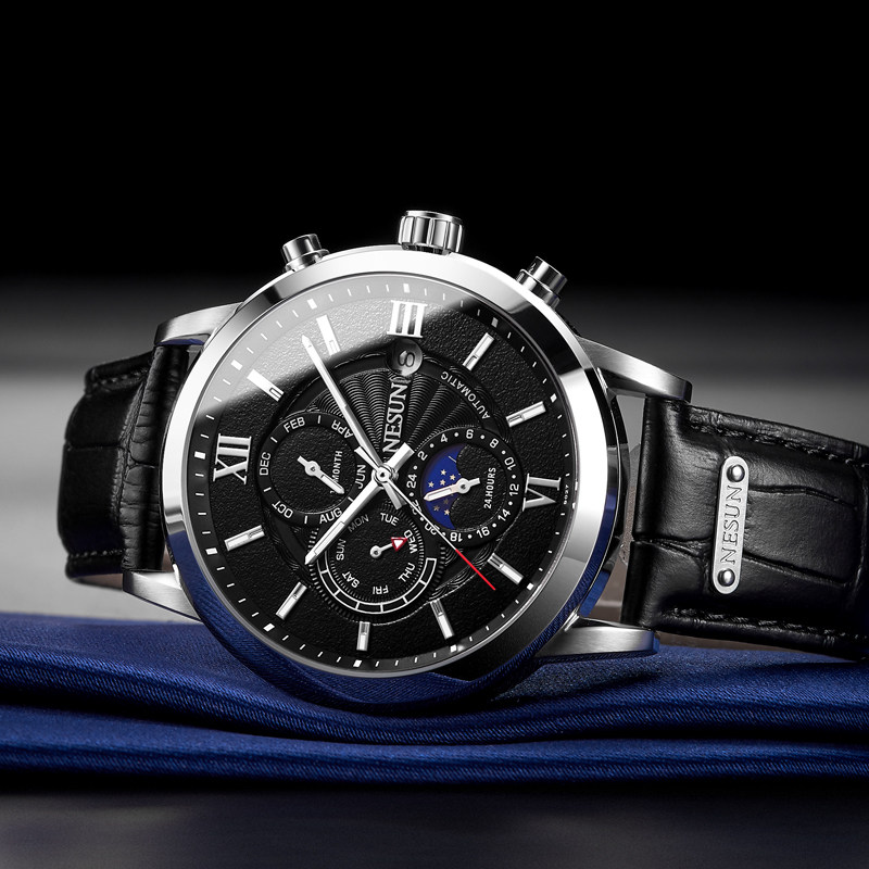 尼尚全自动时尚潮学生真皮机械表 nesun尼尚国产腕表