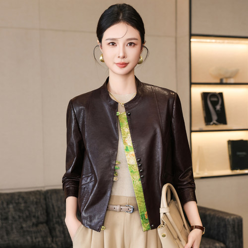 海宁油蜡真皮绵羊皮立领短款高端皮衣女复古气质外套2026新款春秋 - 图0