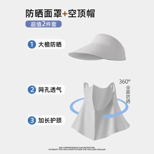 全脸防晒面罩脸基尼女防紫外线夏季冰丝骑行遮阳帽子口罩护颈一体 - 图2