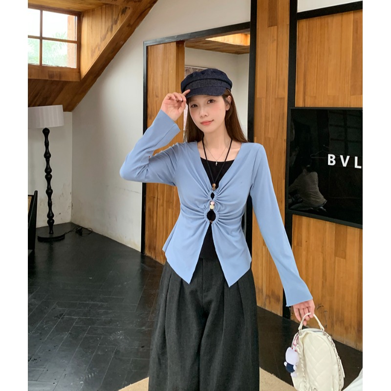 小吉家大码女装秋季新款胖mm设计感撞色假两件别致T恤长袖上衣女 - 图1