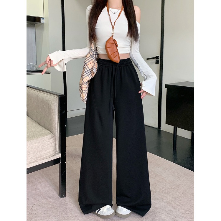 小吉家大码女装秋装新款胖mm百搭休闲抽绳松紧腰显高显瘦阔腿裤女 - 图3