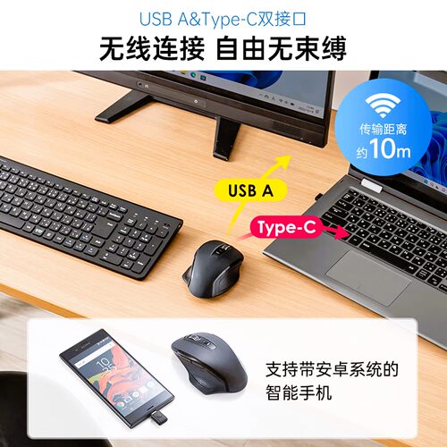 日本山业SANWA无线鼠标手机平板滑鼠轻音蓝光工学USB/TYPEC中小手 - 图3