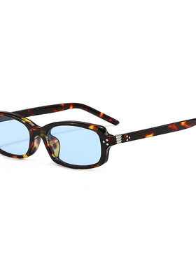 2025跨境新款方形小框太阳镜 欧美时尚蓝色简约铆钉百搭休闲墨镜