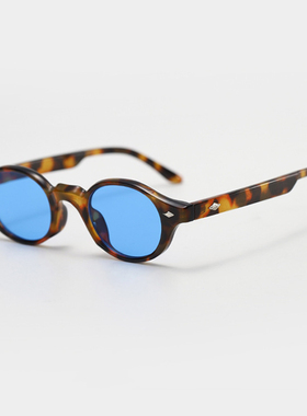 日系复古豹纹墨镜男款高级感痞帅椭圆小框书呆子近视太阳眼镜蓝色