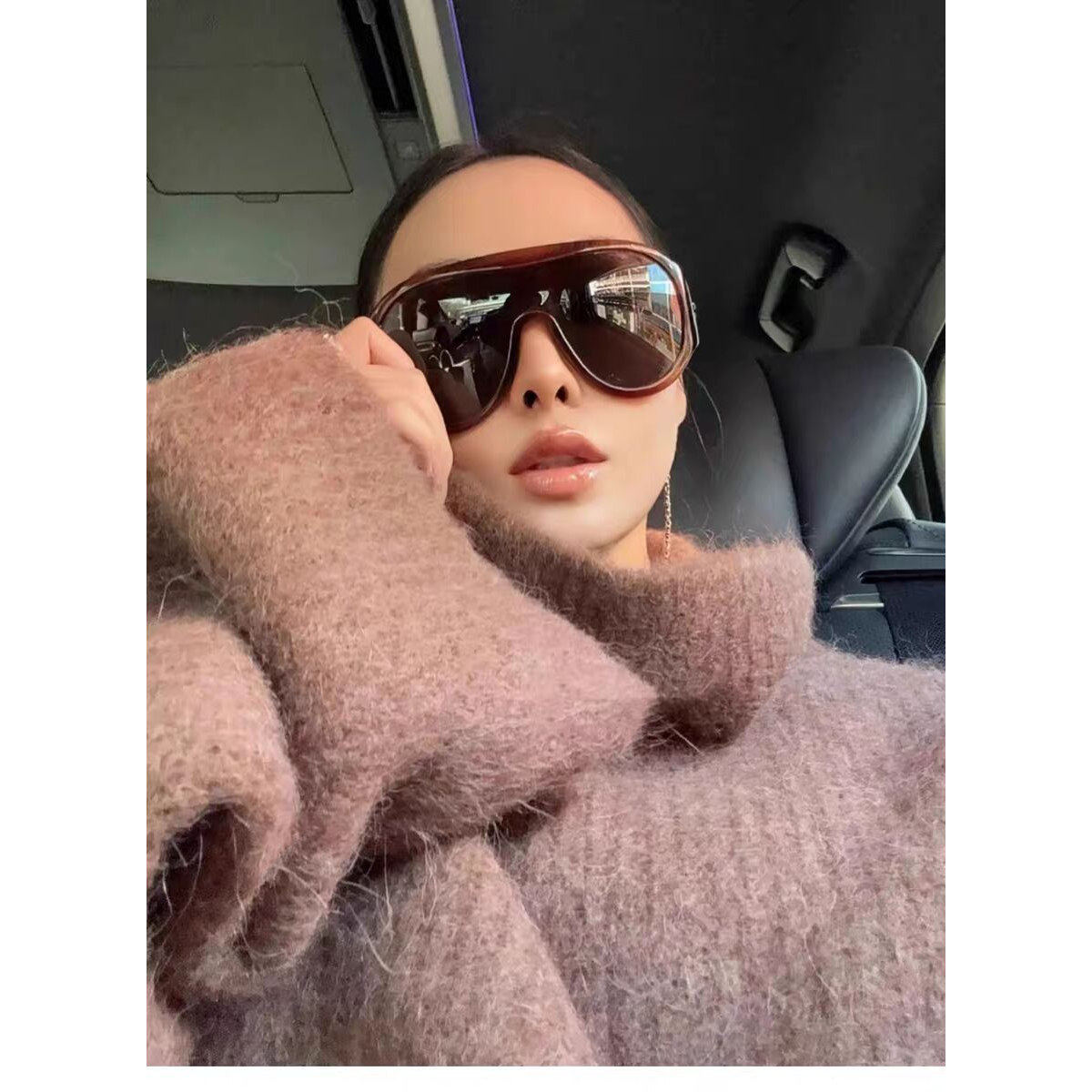 超大框一体式茶色墨镜女款连体蛤蟆镜欧美复古方圆脸防晒太阳眼镜,淘宝优惠券,粉丝福利购,淘宝优惠卷