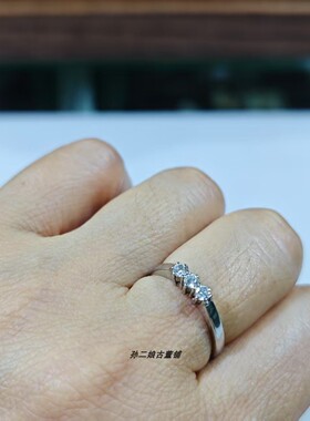 英国Vintage珠宝谢菲尔德产18K白金镶嵌3颗钻石设计款戒指经典