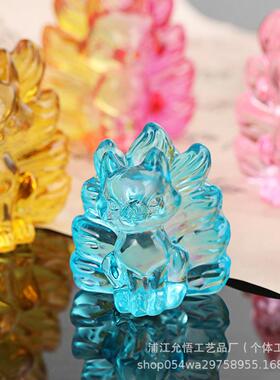 复古炫彩黄色琉璃水晶九尾狐摆件狐狸摆设供奉神像送礼招桃花现货