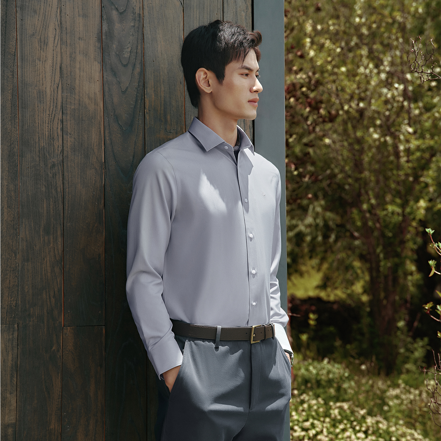 【免烫抗皱】金利来秋冬莫代尔白衬衫男商务休闲白色结婚长袖衬衣