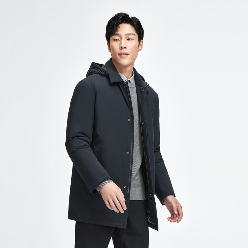 【三防】金利来2025秋冬新款男士羽绒服抑菌鹅绒中长可卸连帽外套
