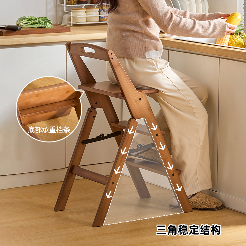 家用多功能折叠梯凳便携式登高梯子阶梯花架厨房高脚凳带靠背椅子 - 图2