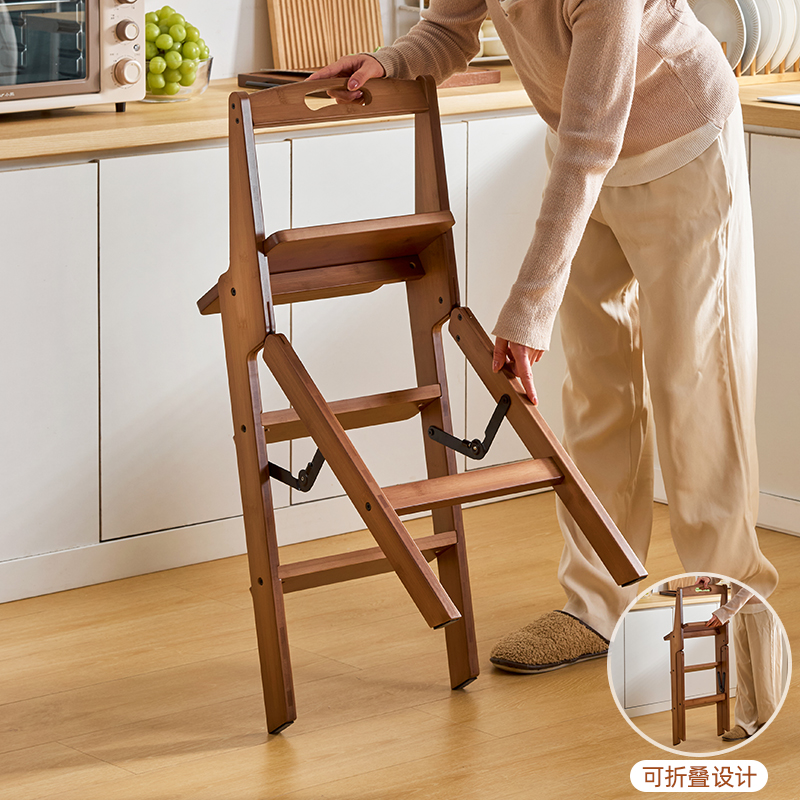 家用多功能折叠梯凳便携式登高梯子阶梯花架厨房高脚凳带靠背椅子 - 图1