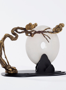 新中式古风玉璧松树摆件样板房间客厅玄关软装饰品家居摆设迎客松