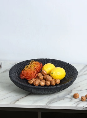 中古侘寂风木纹树脂果盘摆件