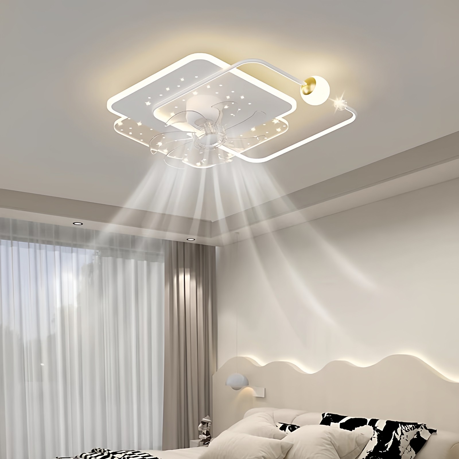 智能风扇灯2025新款客厅灯具套餐简约现代可摇头餐厅灯卧室吊扇灯,淘宝优惠券,粉丝福利购,淘宝优惠卷