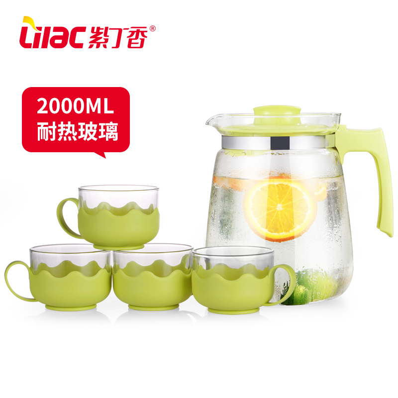 紫丁香耐熱玻璃涼水壺大容量創意開水茶壺冷水壺水具果汁壺套裝