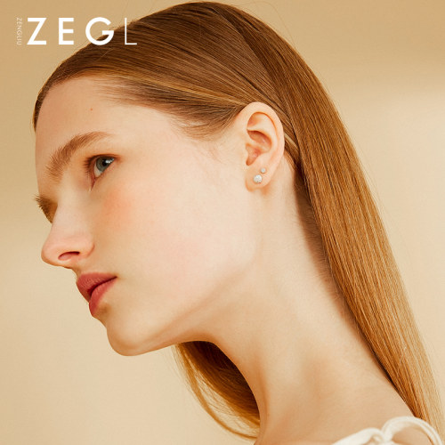ZEGL真柳999纯银耳钉女新款简约独特养耳洞耳饰睡觉免摘银饰耳环 - 图1