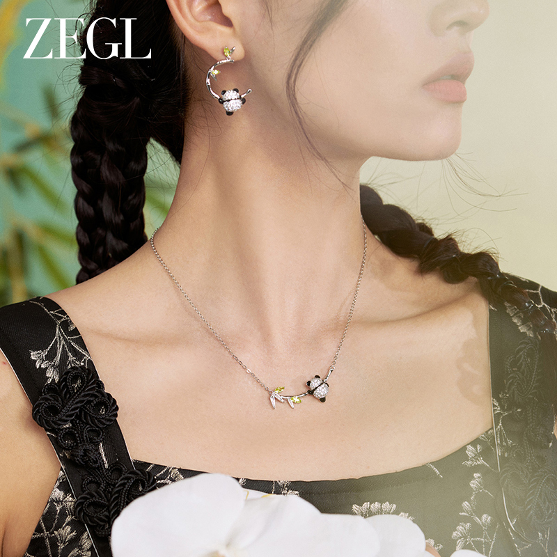 ZEGL设计师竹韵系列925纯银小熊猫项链女款2024新款锁骨链首饰品-图3