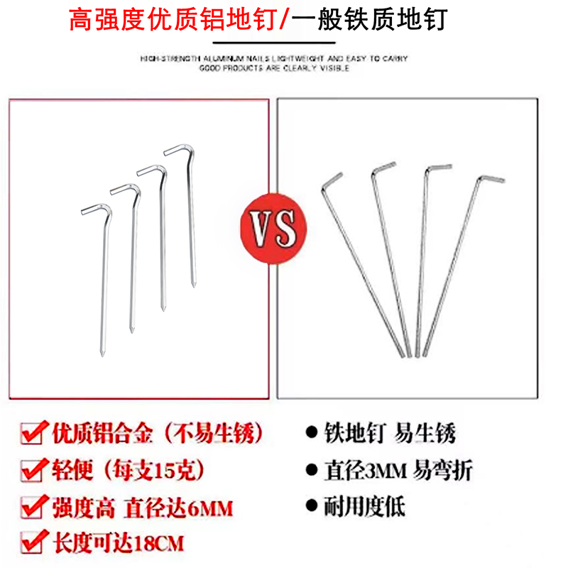 户外露营帐篷地钉风绳固定天幕沙滩沙地防风地丁不锈钢地插营钉子 - 图0