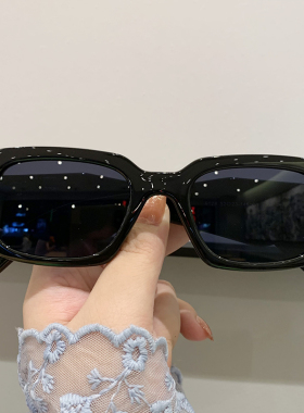 网红时尚街拍孔雀蓝眼镜扁框小脸墨镜女凹造型复古简约遮阳太阳镜