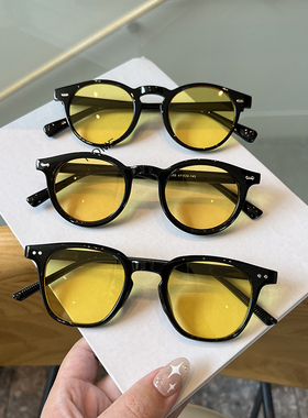 欧美黄色夜视眼镜开车专用防远光墨镜男2024新款潮牌个性太阳镜女