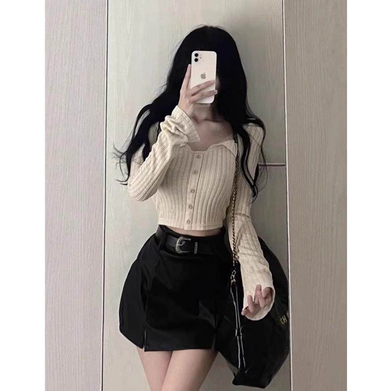 甜美日系方领蕾丝条纹开衫长袖t恤女秋季辣妹纯欲风修身短款上衣,淘宝优惠券,粉丝福利购,淘宝优惠卷