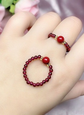 朱砂戒指女款本命年转运珠指环男情侣款小众设计高级感红色指环