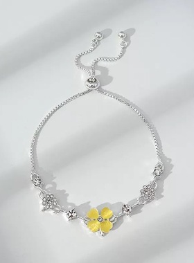 韩版新款森系小清新绿色四叶草手链小众设计感猫眼石精致女潮手饰