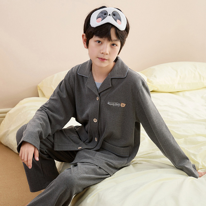 千线艺【轻暖德绒】男童睡衣纯色开衫套装秋冬保暖儿童男孩家居服,淘宝优惠券,粉丝福利购,淘宝优惠卷