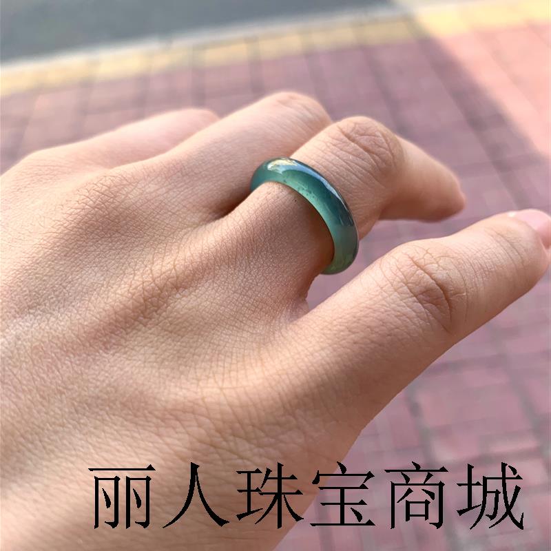 高端翡翠戒圈蓝水冰种指环玉石戒指男女时尚素圈尾戒新品精品扳指
