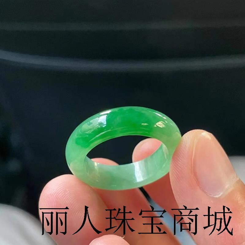 高端缅甸翡翠色冰种满绿戒指帝王绿戒指指环男女情侣款素圈戒指