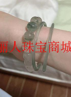 叮当镯一对冰种精选荔枝冻粉冰玉髓玛瑙细圆条白月光玉镯翡翠送礼