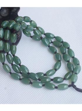 缅甸翡翠色玉佩玉坠吊坠绳子米珠桶珠挂绳男女款冰种油青玉珠项链