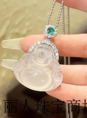 冰种玉髓玛瑙玉石绿珠大肚佛公吊坠项链设计感小众女媲美翡翠百搭