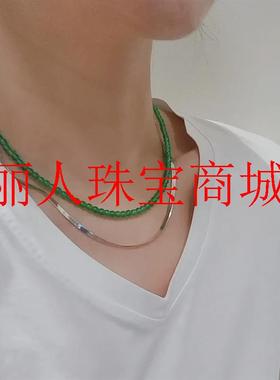 翡翠色冰种绿玉髓小米珠锁骨链阳绿色新中式原创旗袍女款玛瑙项链
