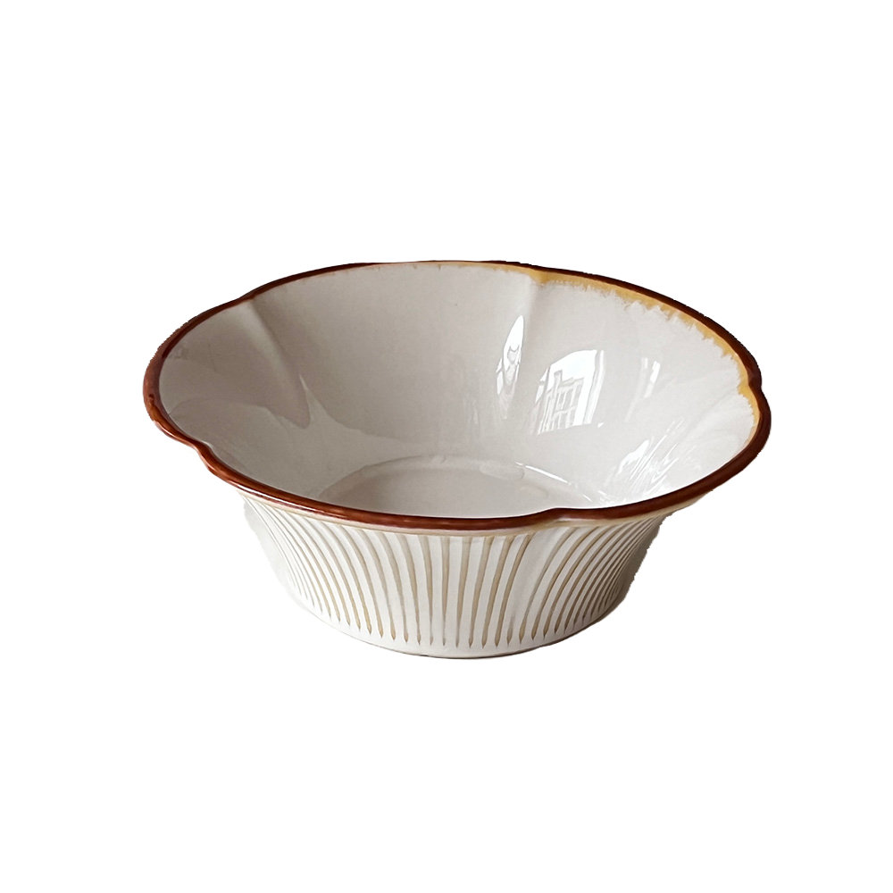 菖白面碗陶瓷纯色浮雕汤碗复古沙拉碗水果点心碗釉下彩家用拉面碗 - 图3