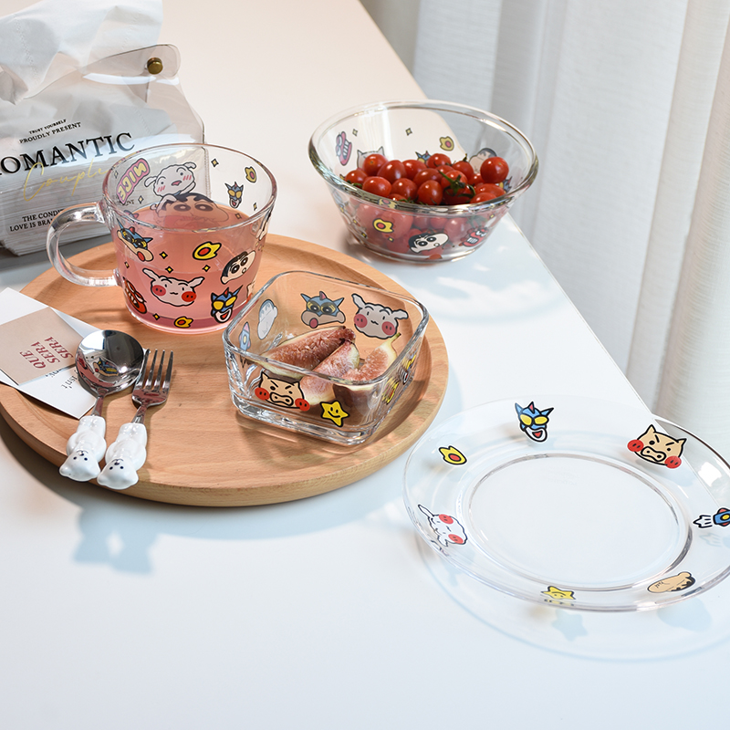 日式可爱动画沙拉碗水果玻璃碗面碗家用甜品碗点心盘子早餐儿童碗