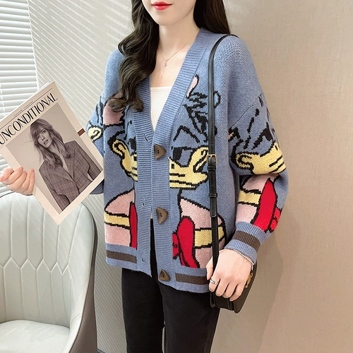 Весенний осенний мультяшный кардиган, дизайнерский лонгслив, свитер, куртка, V-образный вырез