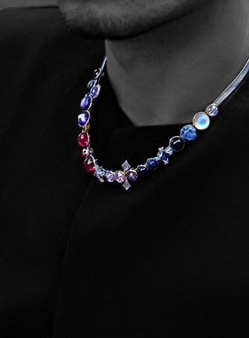 多巴胺彩色锆石DIY字母项链男