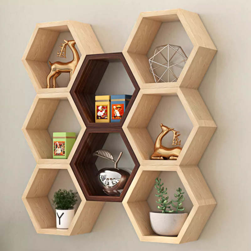 创意ins六边形蜂窝格子柜实木装饰背景墙上壁挂六角框置物架搁板,淘宝优惠券,粉丝福利购,淘宝优惠卷