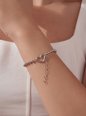 原创s925纯银爱心基础珠链简约大方百搭可调节珠珠手链