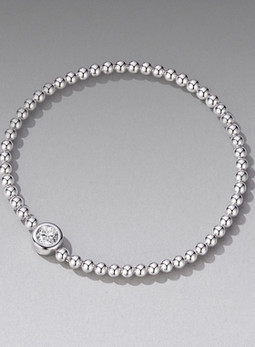 原创s925纯银圆珠弹簧手链简约时尚百搭锆石弹力绳手链