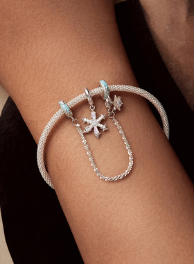 冰花吊坠diy手链串珠charm雪花925银珠子饰品