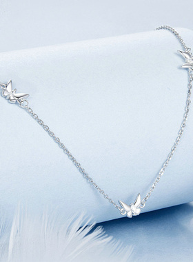 清新森系小蝴蝶锁骨链女 百搭气质925纯银项链