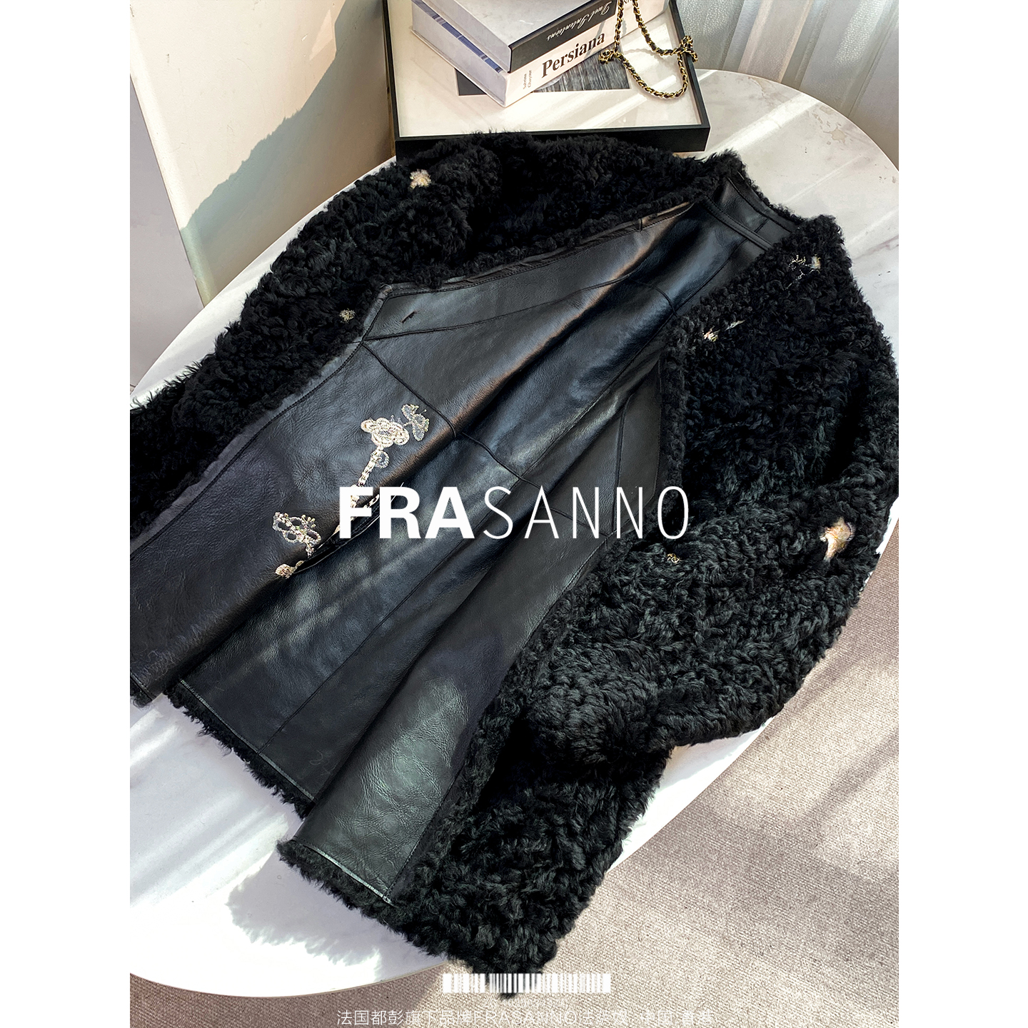 FRASANNO法【法国拉贡】万针刺绣皮毛一体女外套宽松显瘦皮草中长 - 图0