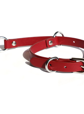 酒红色可收缩皮革金属choker项圈