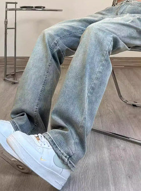 男生高级感痞帅牛仔裤春秋男士休闲裤港风高街长裤子Men's Jeans